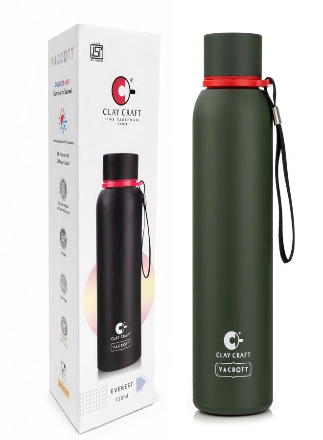 Clay Craft Vacbott Everest 700 Ml Double Wall Vacuum Insulated Stainless Steel Water Bottle | 24 Hrs Hot & 18 Hrs Cold | 1 Year Limited Warranty | Bis Certified| Made in India (Green) - Image 1